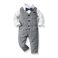 thumbnail image 2 of Pimfylm Suits Boys Baby Toddler Boy Formal Gentleman Suits,Dress Short Shirt With Bowtie+Suspender Pants Dressy Outfit 3PCS Light Gray,Size for 90, 2 of 4