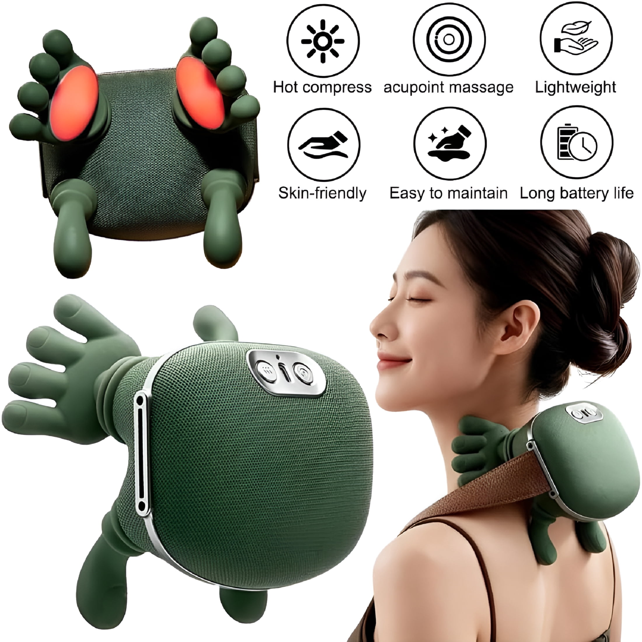 XIRQI Neck Massager with Heat,Shiatsu Deep Tissue 4D Kneading,Portable,Faux Leather,Black,12.2X11.42X0.39 Inches