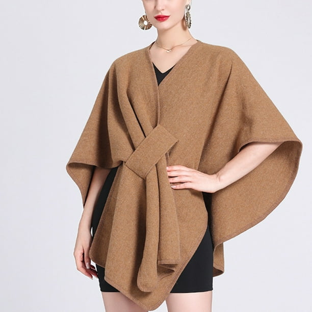Capa de lana de color liso para mujer, chaqueta, bufanda