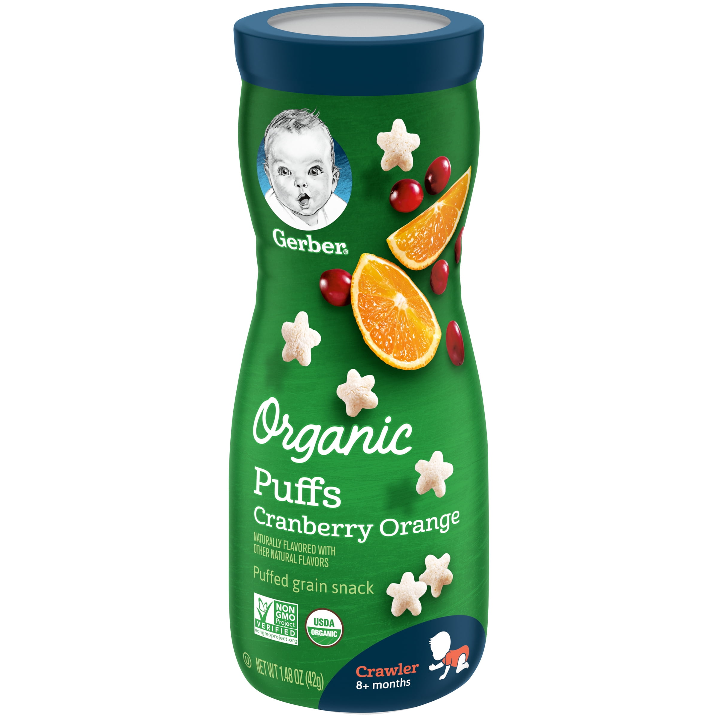 Gerber Organic Stage 3, Cranberry Orange Baby Snack, 1.48 oz Canister