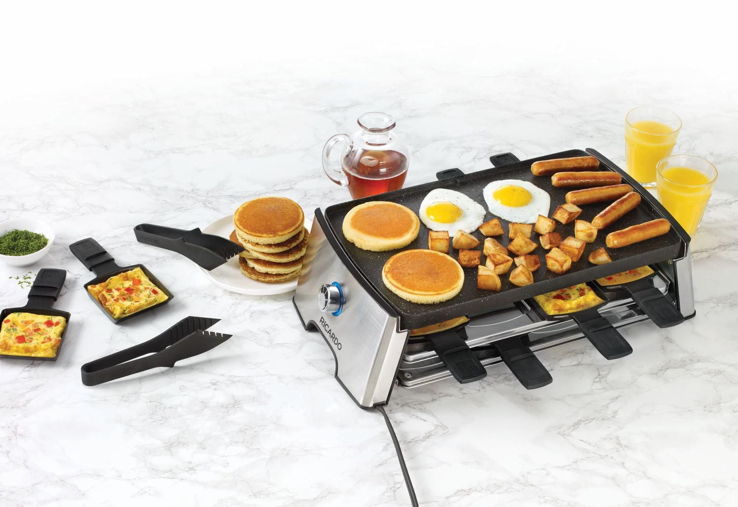 RICARDO Non-Stick Reversible Electric Raclette Set, 18 Pieces, 8 Persons, The Rock Cooking Surface, LED Temp Control, Easy Clean, 1500 Watts