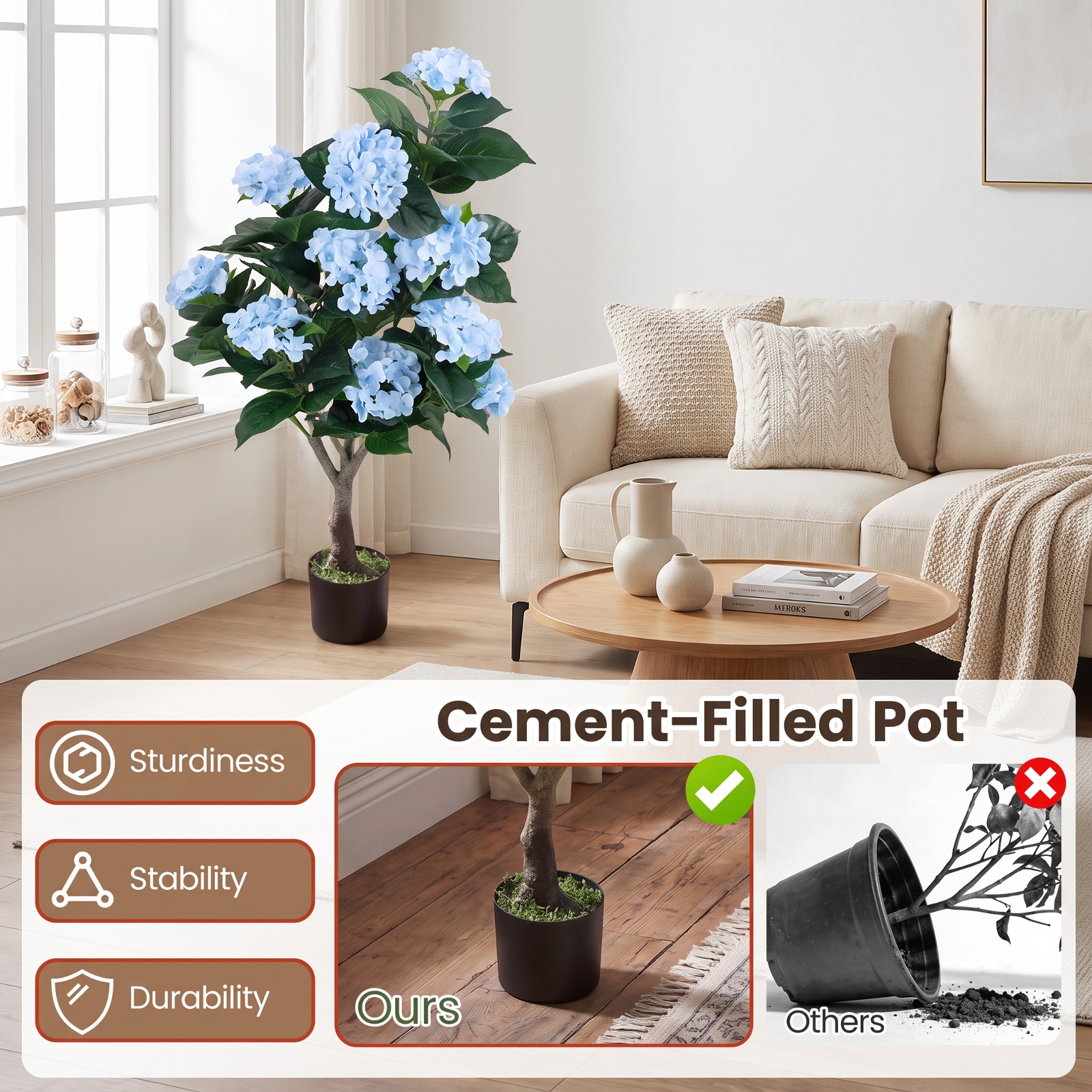 Vebreda Artificial Plant Decor, 43.5" Artificial Hydrangea Tree 2-Pack, Bring Lifelike Beauty Indoors, Long-Lasting Build with Stable Base
