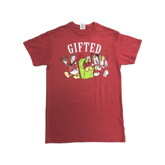 Disney Mens Red Mickey Mouse Donald Duck Pluto Christmas Holiday T-Shirt Small