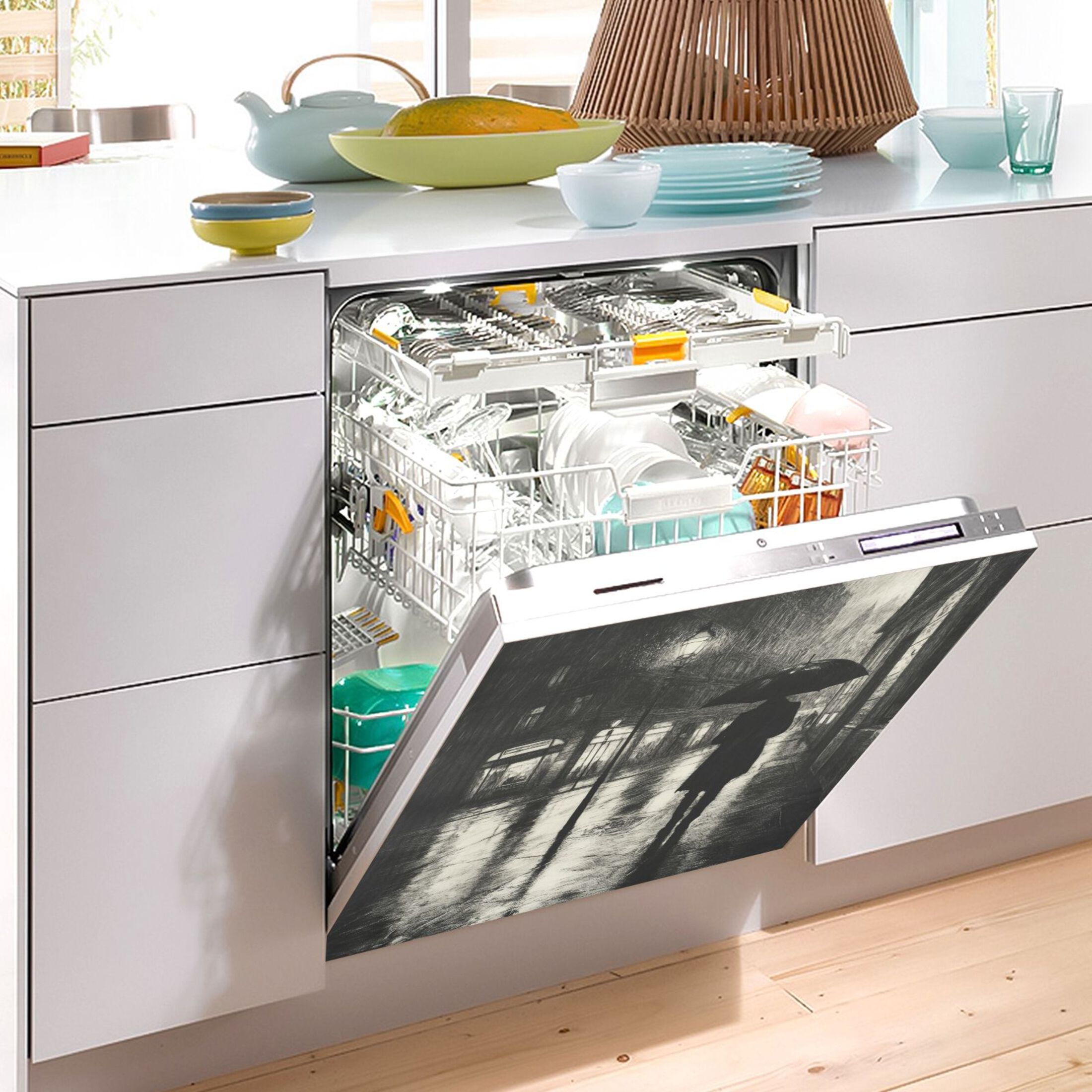 Dishwasher Magnetic Sticker 23x26 Inch Refrigerator Magnetic Sticker Washing Machine Magnetic Sticker Kitchen Panel Magnetic Sticker Home Decor Cool Black Rain