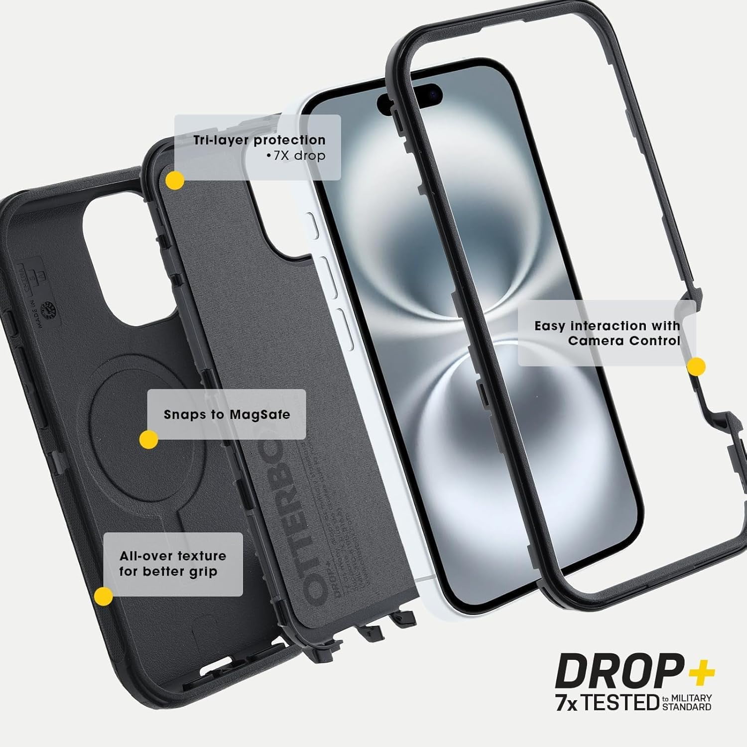 OtterBox iPhone 16 Pro (Only)- Defender Series MagSafe Case - Night Rever (Yellow & Black) - Case Only - Built-in Magnets - Screenless - Rugged & Durable - with Port Protection - Non-Retail Packaging