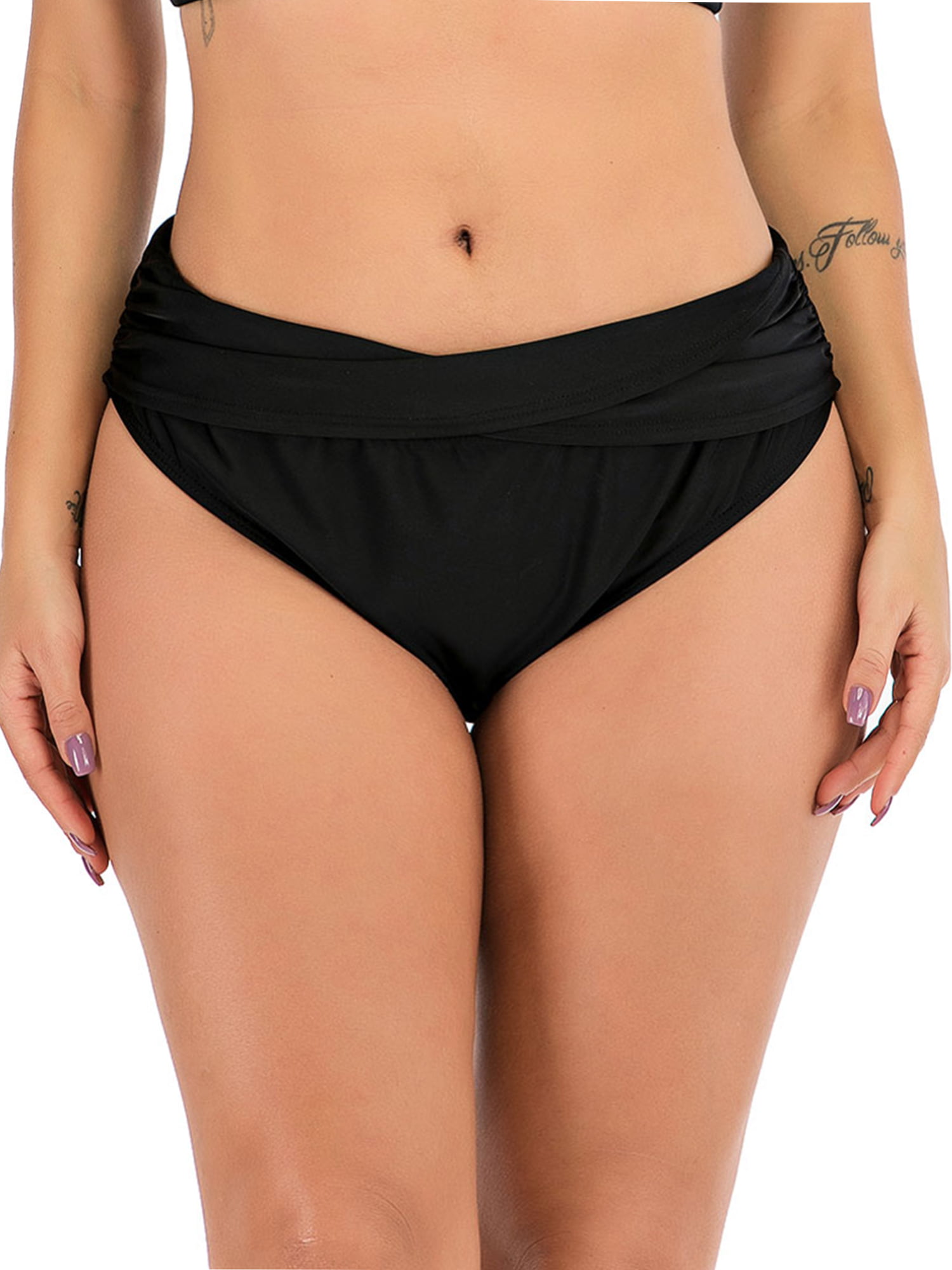 Sayfut Women Low Waisted Bikini Bottoms Ruched Swim Bottom Tummy Control Swimsuit Bottoms
