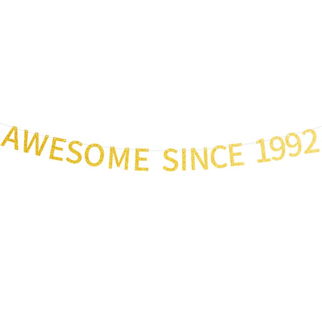 Awesome Since 1992 Banner preencordado Happy 32nd Birthday Banner dorado brillante 32 treinta y dos años decoraciones de fiesta de cumpleaños para hombres y mujeres