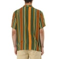 thumbnail image 3 of Unique Bargains Men's Striped Short Sleeves Button Down Print Shirt L Yellow Green, 3 of 6