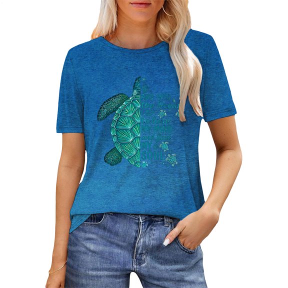 jowamay Womens Sea Turtle Shirt Crew Neck Casual Hawaiian T Shirts Loose Basic Tops for Vacation Beach Travel