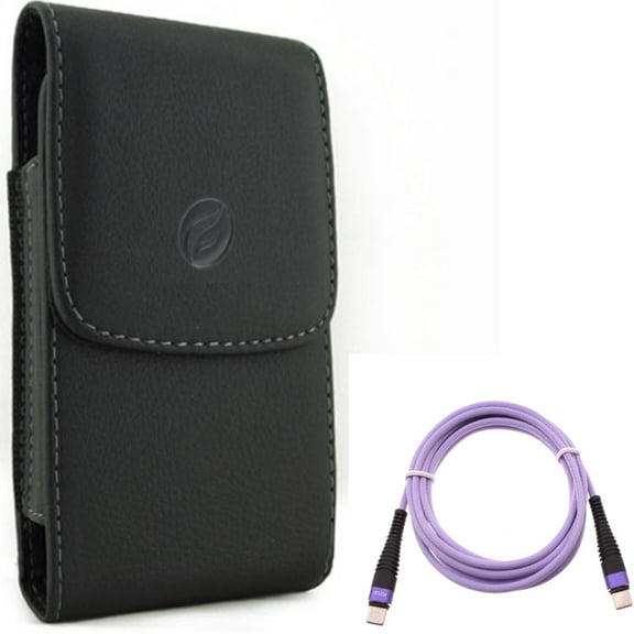Case Belt Clip w Purple 10ft PD Cable for Samsung Galaxy S20 - Leather Holster Cover Pouch Vertical, Type-C to USB-C Fast Charger Cord Extra Long Power Wire A2B fits Samsung Galaxy S20