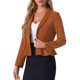 thumbnail image 4 of Blazer corto de trabajo INSPIRE CHIC para mujer con cuello de solapa, manga larga, volantes, chaqueta casual de oficina M Camel, 4 of 6