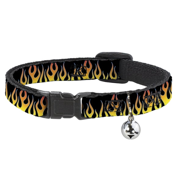 Buckle-Down Breakaway Cat Collar With Bell, Plastic Clip, Easy Adjustable, Flames Black Yellow Orange, 8.5 to 12 Inches 0.5 Inch Wide