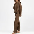 thumbnail image 5 of longantii Women’s 2 Piece Cable Knit Sweater Outfit Fall Winter Long Sleeve Crewneck Sweater & Wide Leg Trousers Warm Cozy Loungewear Casual Daily Wear Knit Set Coffee, 5 of 6