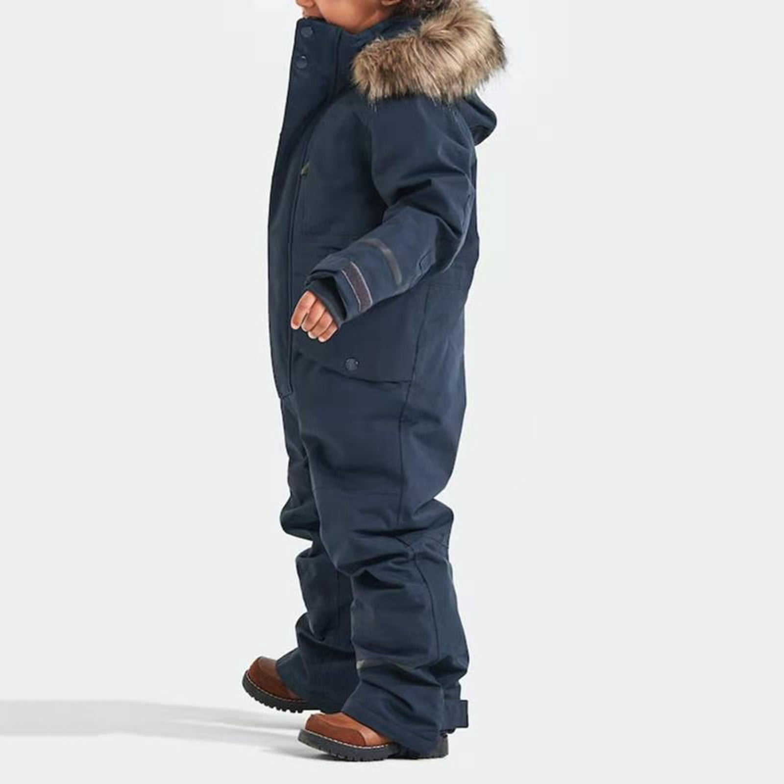 Bjutir Toddler Boys Girls Bodysuits One-Pieces Snowsuit Childrens Ski Suit Thermal Ski Overall Winter Warm Snow Windproof Suit With Removable Hood Mud Suit Outdoor Softshell Suit Blue 4-5 Years
