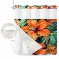 thumbnail image 2 of Burnt Orange Floral No Hook Shower Curtain Waterproof, Bathroom Curtains with Snap in Liners and See Through Top Window, Tropical Botanical Leaves Floral Hotel Style Bathtub Curtains Shower 66"Wx72"L, 2 of 8