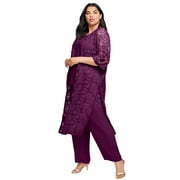 Roaman's Women's Plus Size Plus Size 3-Piece Allover Lace Duster Pant Set – Formal Wear