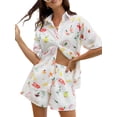 thumbnail image 1 of SUNSIOM Women's Summer 2Pcs Outfits Fruit Print Short Sleeve Lapel Button Down Tops with Shorts Beach Set, 1 of 6