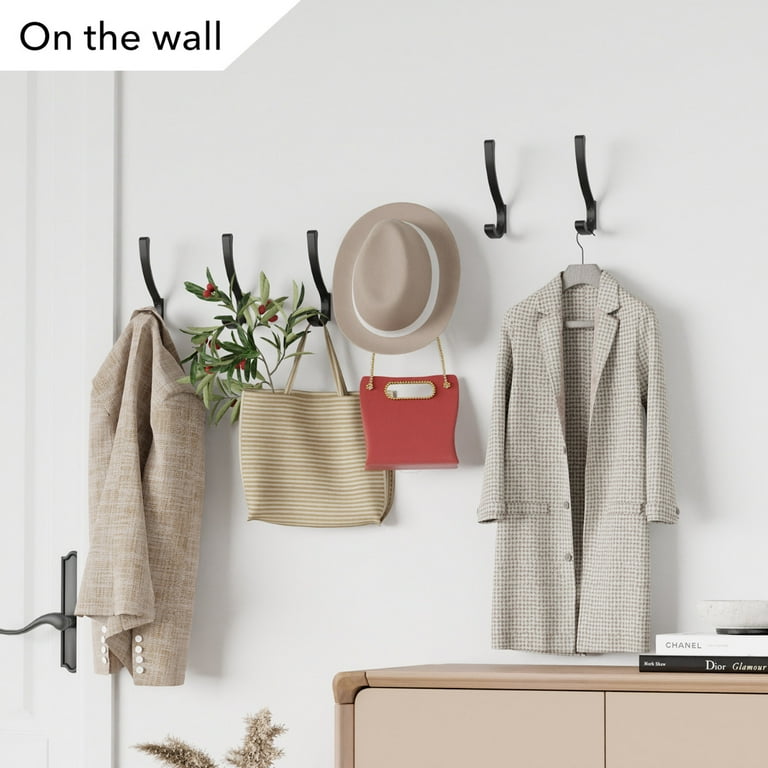 Wall Mounted Durable Double Hook Hardware 4 Pack Heavy Duty Metal Hooks for Hanging Coats Bags Includes Screws Black Walmart