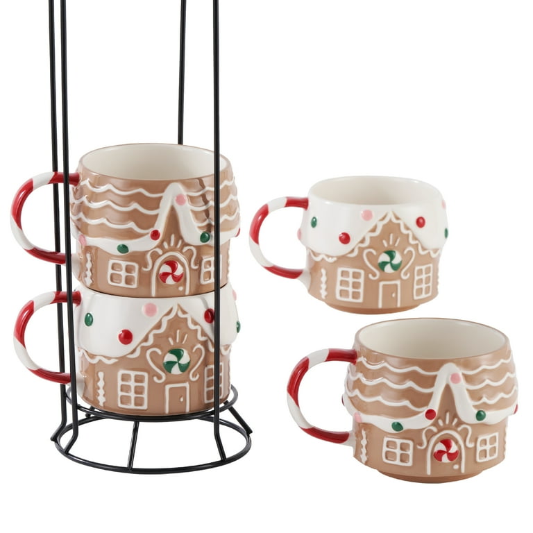 Gingerbread House Stacking Ceramic Mug Set 11.5 OZ 4-Piece Holiday Time -  Walmart.com