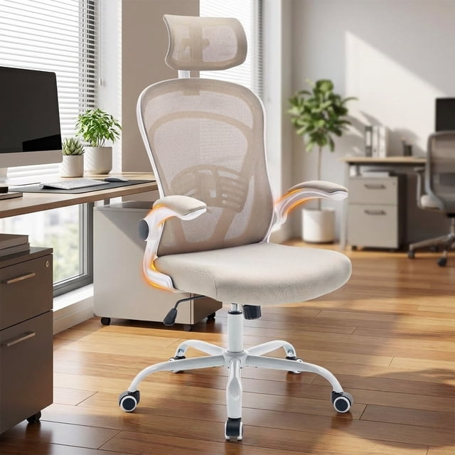 QinaQin Silla ergonómica para oficina y escritorio, con descansabrazos abatibles, soporte lumbar cómodo y asiento amplio para estudio o trabajo