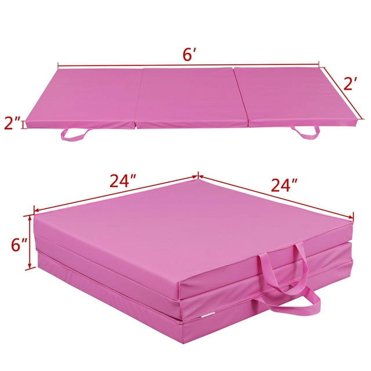 ZENY 6 Ft. x 2 Ft. x 2 In. Tri-Fold Gymnastic Folding Exercise Aerobics Pink Stretching Yoga Mat