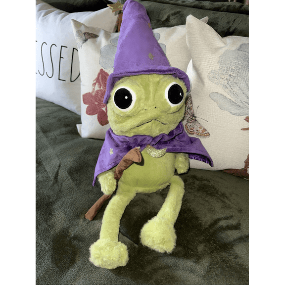 KUNPENG Halloween Frog Plush Toy, Cute Green Wizard Frog Stuffed Animal with Purple Hat and Cape, Funny Big Eyes Soft Plush Doll, Fall Halloween Decoration, Kids Birthday Gift Party Decor