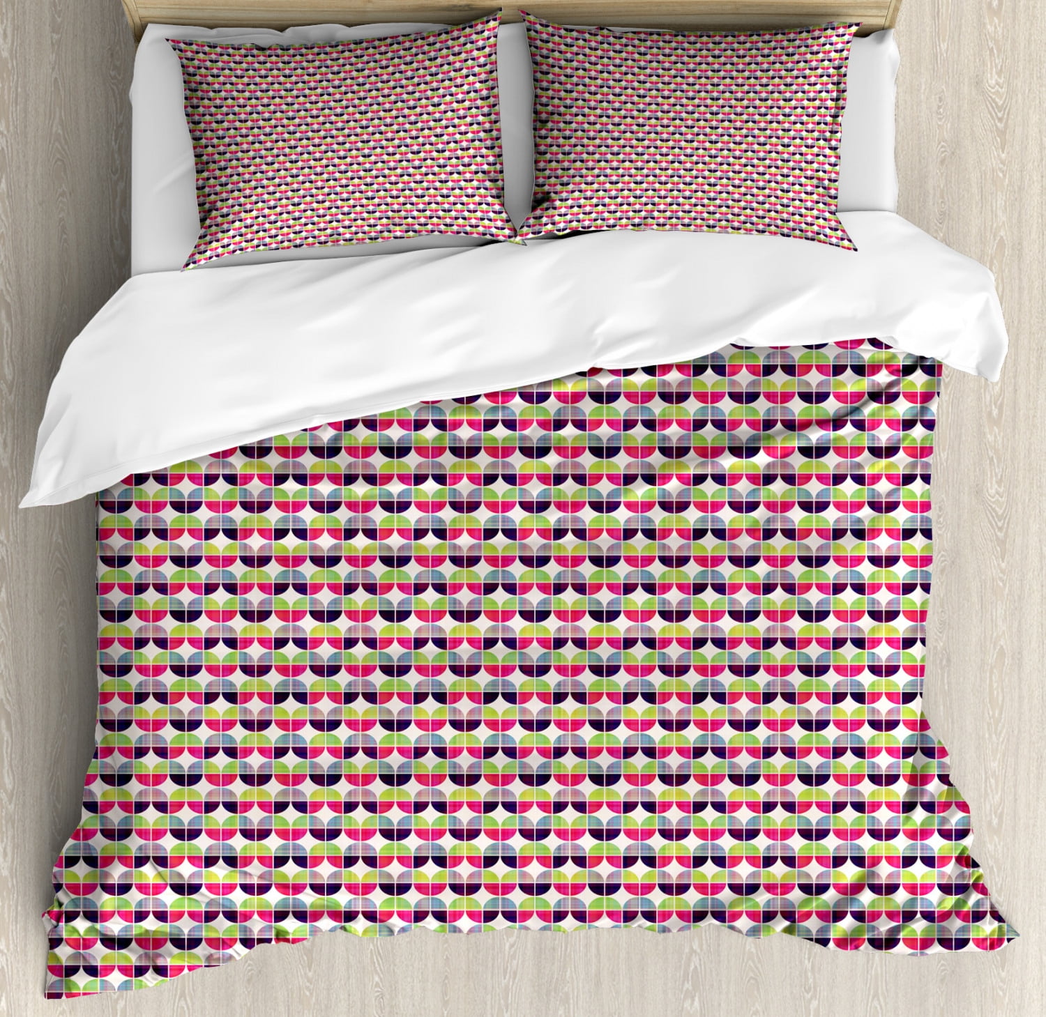 Geometric King Size Duvet Cover Set, Colorful Arrangement of Half