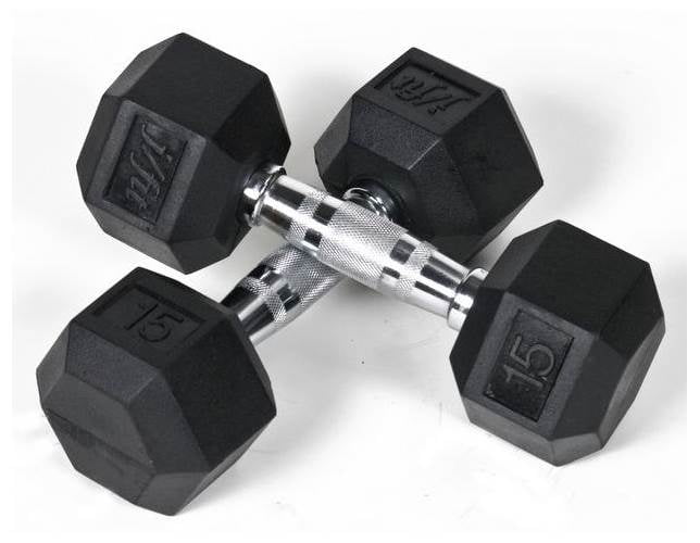 NEW Weider 15 Lb Dumbbells Pair Set Rubber Coated Hex Weights Dumbell 15 Pounds 