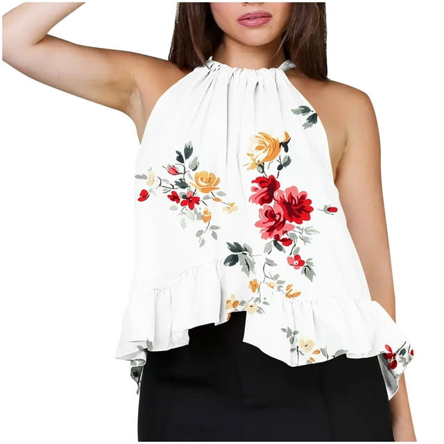 Tank T-Shirts for Womens Ruffled Hem Front Pleated Camisole Lace-Up Adjustable Neck Tank Tops Gradient Basic Camisole Baggy Dressy Shirts Pullover Sweater Blouses Beach Vacation Clothes
