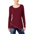 thumbnail image 1 of I.N.C Womens Studded Asymmetrical Knit Sweater, Red, XX-Large, 1 of 1
