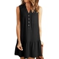 thumbnail image 1 of Robes Femmes Printemps Été Col en V Boutonné Sans Manches Mini Robe d'Été avec Poches Noir TG, 1 of 8