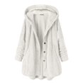 thumbnail image 2 of Women's Loose Button Plush Hooded Solid Color Long-Sleeved Mid-Length Coat for Fall and Winter, Comfort Fit, Winter Clothes for Women,White,L, 2 of 5