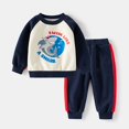 thumbnail image 2 of FYDUU 2Pcs Toddler Boys Sweatsuit Baby Autumn Winter Outfits Color Block Long Sleeve Crewneck Sweatshirt And Sweatpants Two Piece Children's Suit,Navy,18-24 Months, 2 of 9