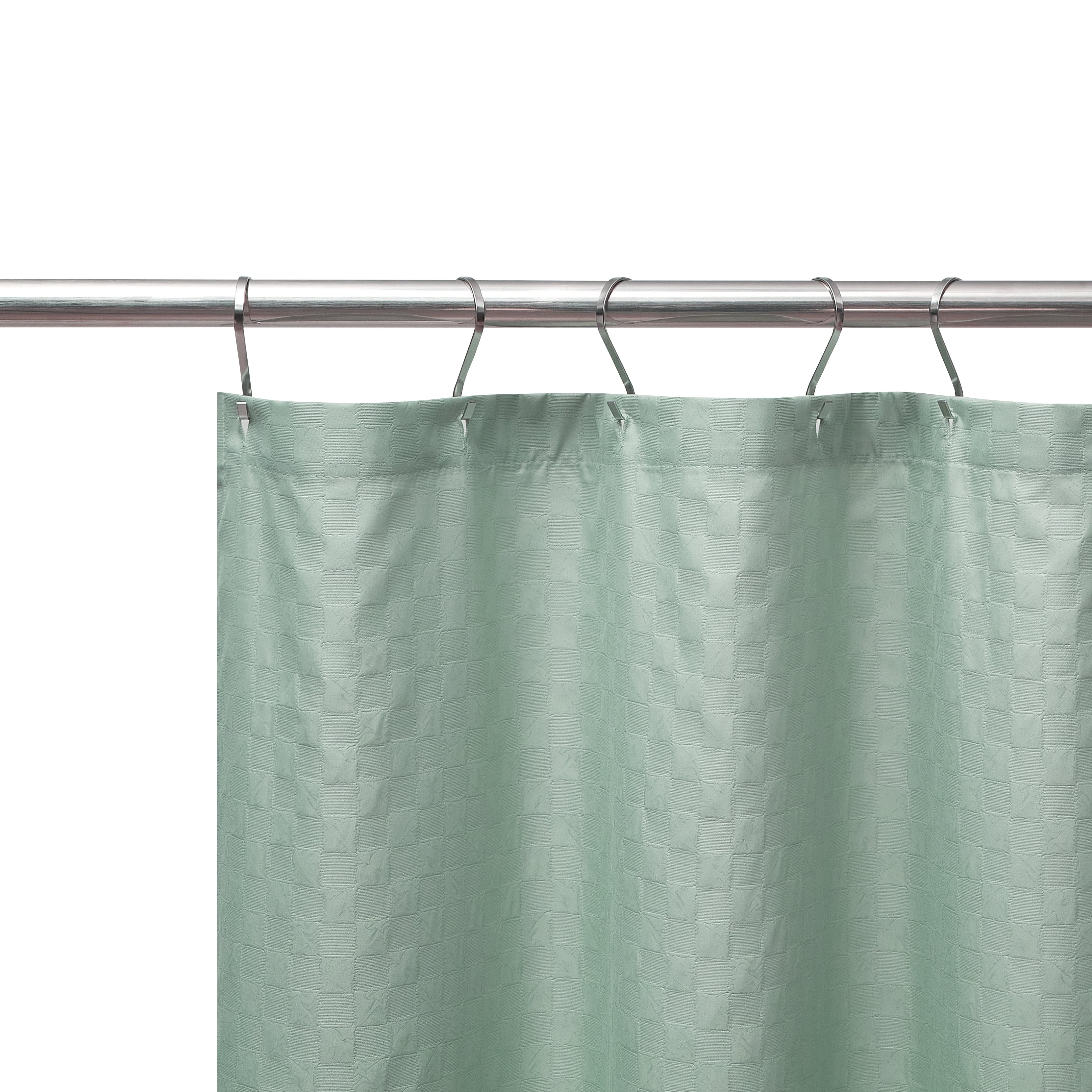 Mainstays 15-Piece Green Checkered Bathroom Set – Shower Curtain, Bath Rugs & Hooks, Easy Care