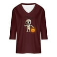thumbnail image 5 of PNTUTB Women's Fashion Halloween Printed 3/4 Sleeve Tops V Neck Blouse Basic Tees Clothes Trendy, 5 of 6
