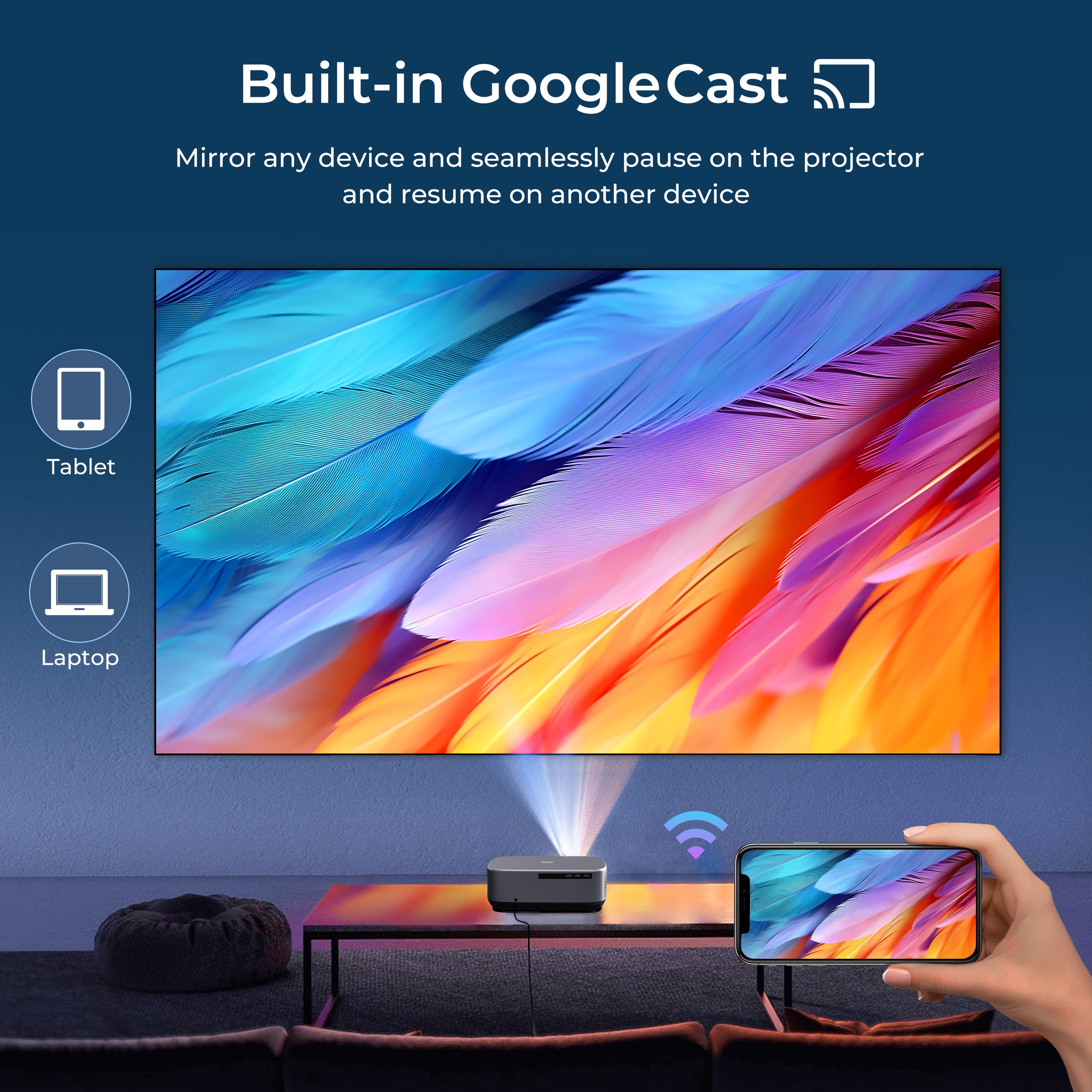 VANKYO Performance V700 Pro Native 1080P Outdoor Movie Projector, Built-in Google TV, Auto Keystone, Auto Focus, Bluetooth, Portable Projector, 120" Projector Screen Included