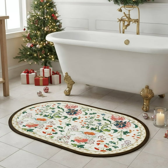 Gogreen Bath Mat - Bathroom Mat Rug Non Slip Super Absorbent Stain Resistant Quick Dry Thin Bathroom Rug-Bath Mats for Bathroom Floor Bathtub Vanity-Bathmat Bath Rug Easy Care (Garden, 24"x36")