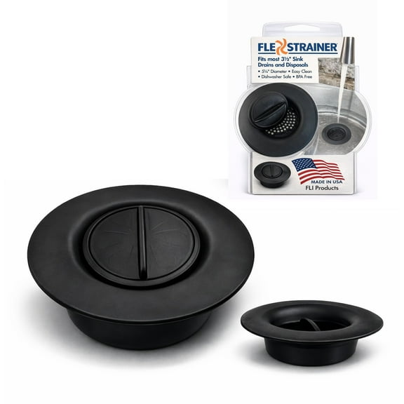 Flex Strainer® Sink Drain Strainer with Optional Stopper – No Center Stem, Fits Standard 3½” Sink Drains & Disposals – Easy Clean, Dishwasher Safe – Made in USA – Black, 1-Pack