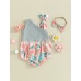 thumbnail image 4 of Musuos Newborn Girl Outfit, 3 6 12 18M Asymmetric Flower Print Sleeveless Romper with Bow Hairband Summer Clothes, 4 of 10