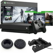 Microsoft Xbox One X Metro Saga Bundle: 1 TB Console + 3 Metro Games + Wireless Controller (CYV-00279) with Vertical Stand Cooling Fan with Dual Controller Charging Station & Joystick Thumb Grips