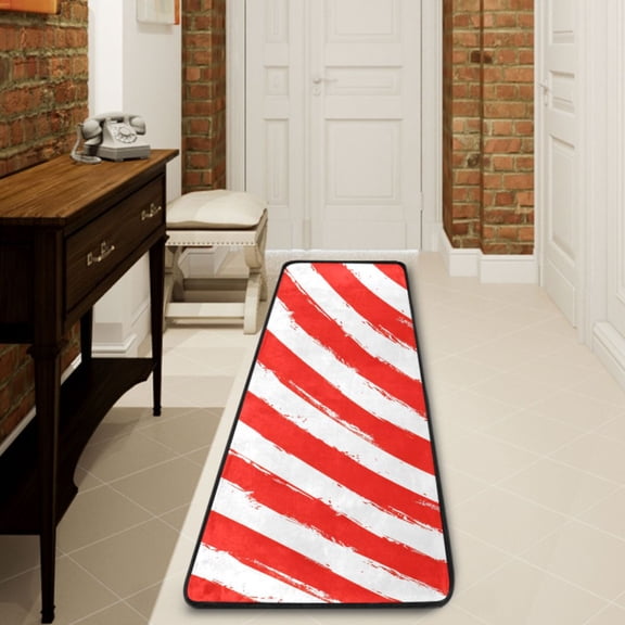 Ryvnso Red and White Art Stripes Hallway Runner Rugs Floor Carpet Non Slip Entryway Mat 2' x 6'