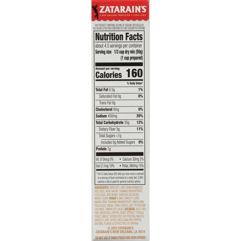 Calories in Zatarain's New Orleans Style Reduced Sodium Red Beans & Rice  and Nutrition Facts