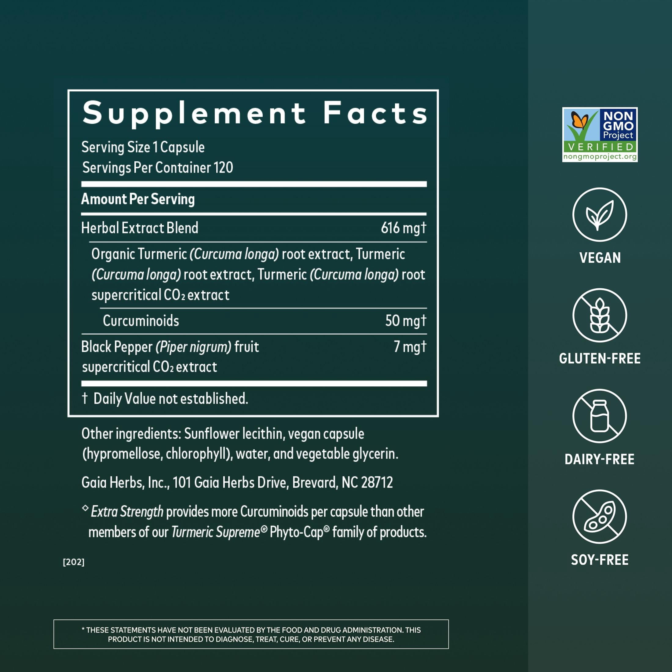 Gaia Herbs Turmeric Supreme Extra Strength - Supports Occasional Discomfort from Normal Wear & Tear* - with Turmeric Curcumin & Black Pepper - 120 Vegan Liquid Phyto-Caps (Up to 120 Servings)