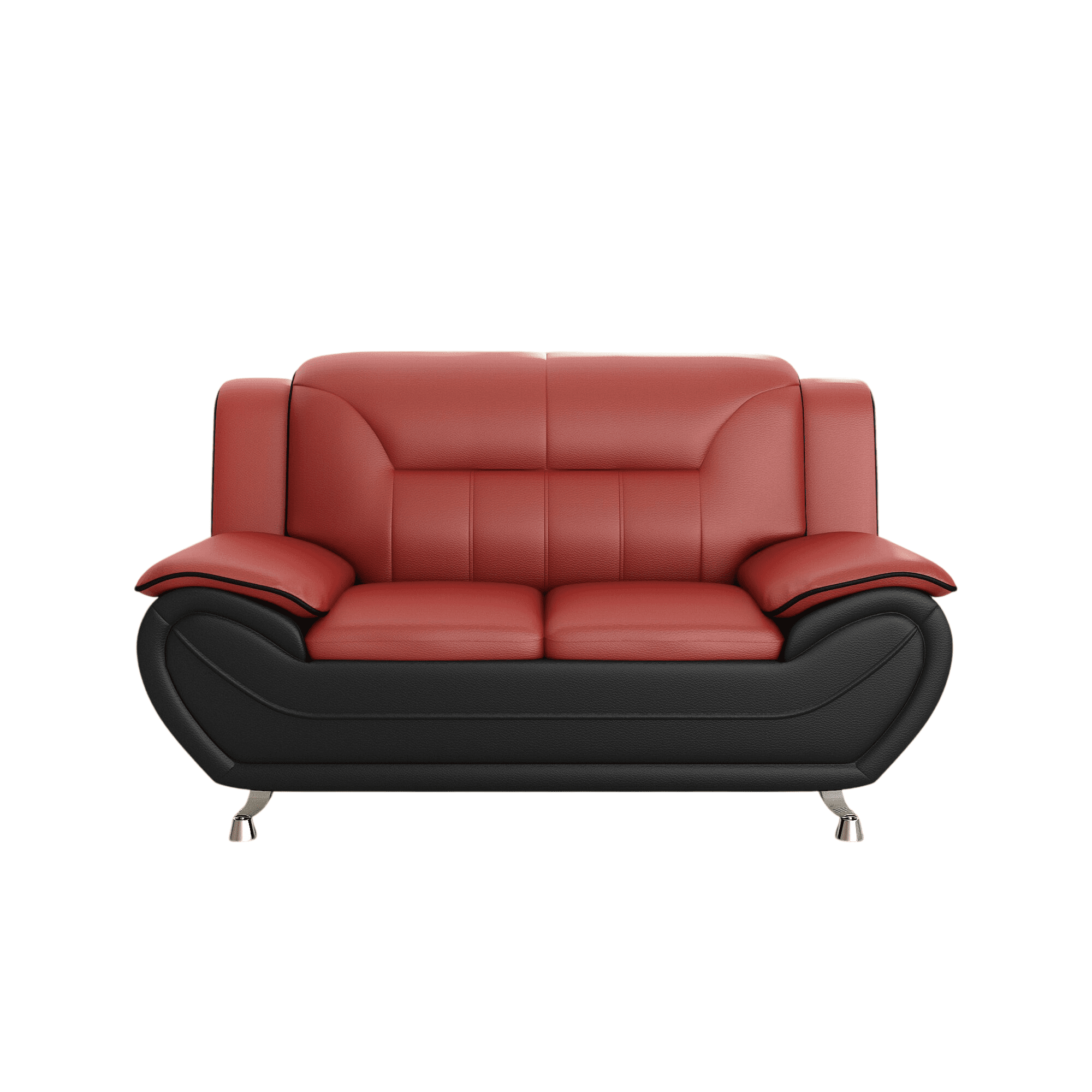 Wakefit 61"W Modern Faux Leather Loveseat,Upholstered 2-Seater Sofa Couch with Stainless Steel Legs for Living Room,Apartments,Red & Black