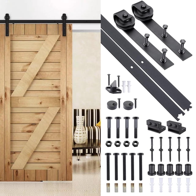 Yescom 6.6 FT Black Carbon Steel Sliding Barn Wood Door Hardware Track Roller Kit Set Yescom Modern