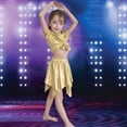 thumbnail image 2 of CAICJ98 Kids Girls Dance 2 Piece Outfits Shiny Tie Knot Crop Top and Metallic Asymmetrical Skirt for Dancing Rave Festival (Gold,9-10 Years), 2 of 4