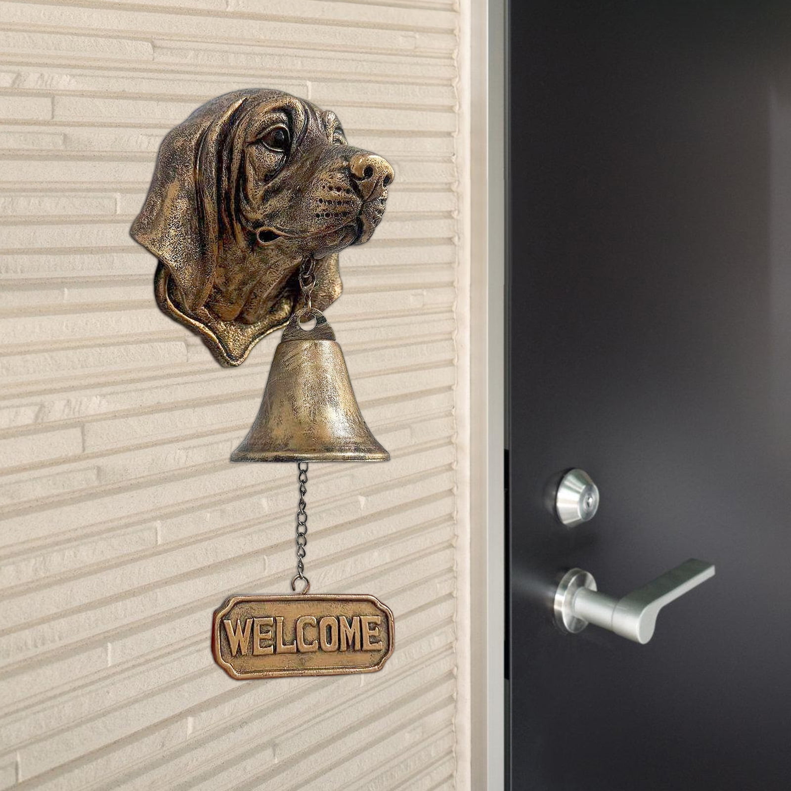 Vintage Bronze Dog Head Shape Resins Welcome Doorbell Outdoor Wall Decoration For Dog Lover Home Entrance Decors