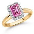 thumbnail image 2 of Gem Stone King 10K Yellow and White Gold Halo Engagement Ring Pink Moissanite and Lab Grown Diamond (1.16 Cttw, Size 5), 2 of 4