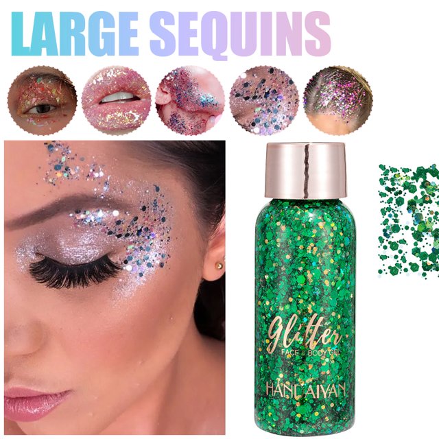 Gel con purpurina lentejuelas grandes brillo corporal maquillaje brillante para cara uñas ojos labios