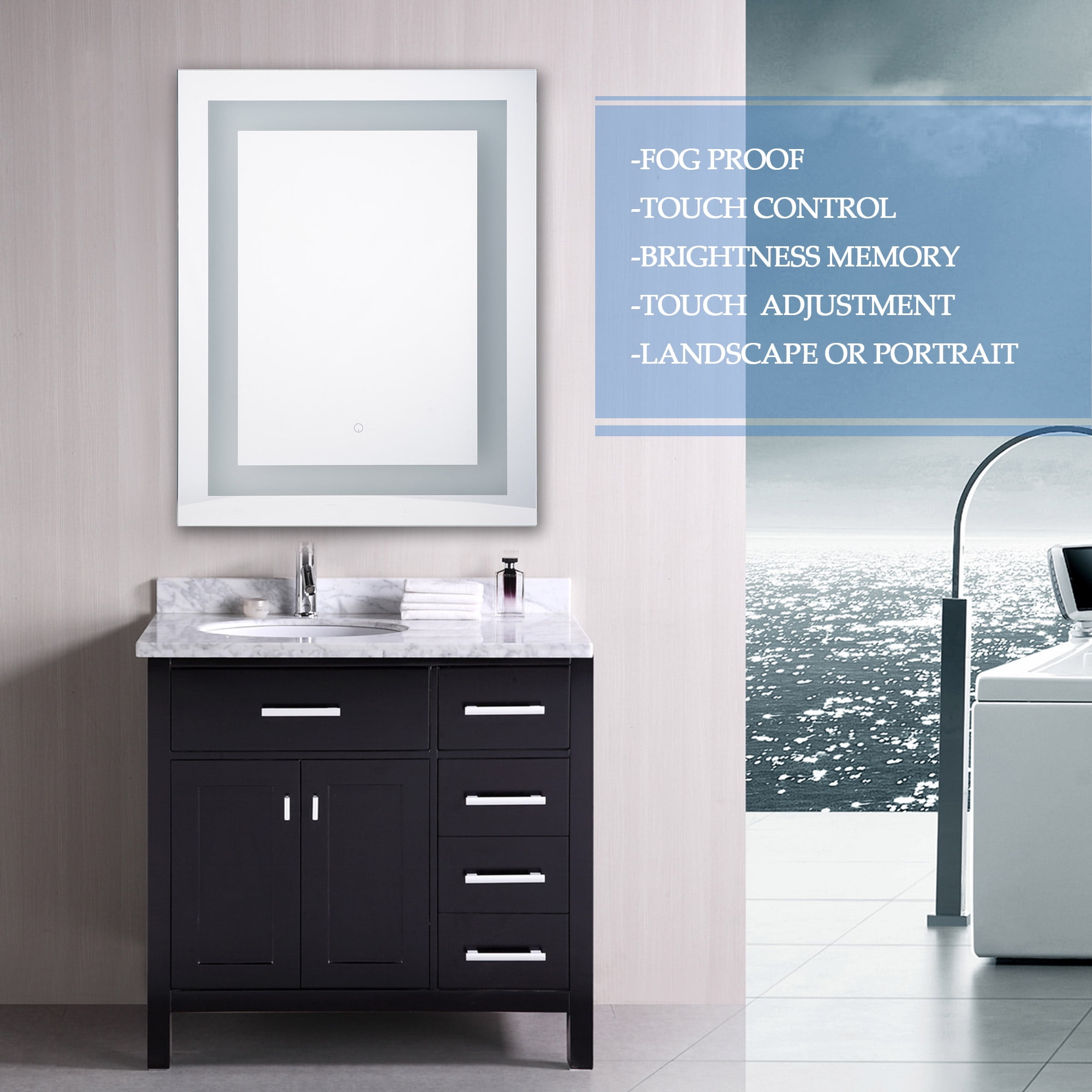 Led Backlit Wall Mounted Bathroom Lighted Mirror Vanity Dimmable W Touch On